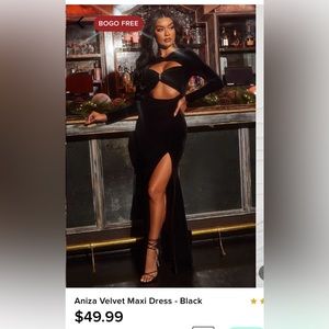 Like new black velvet dress. High slit, long sleeve, very flattering.